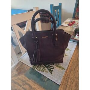 Coach New York Plum Leather Satchel Handbag with Tassel Detail